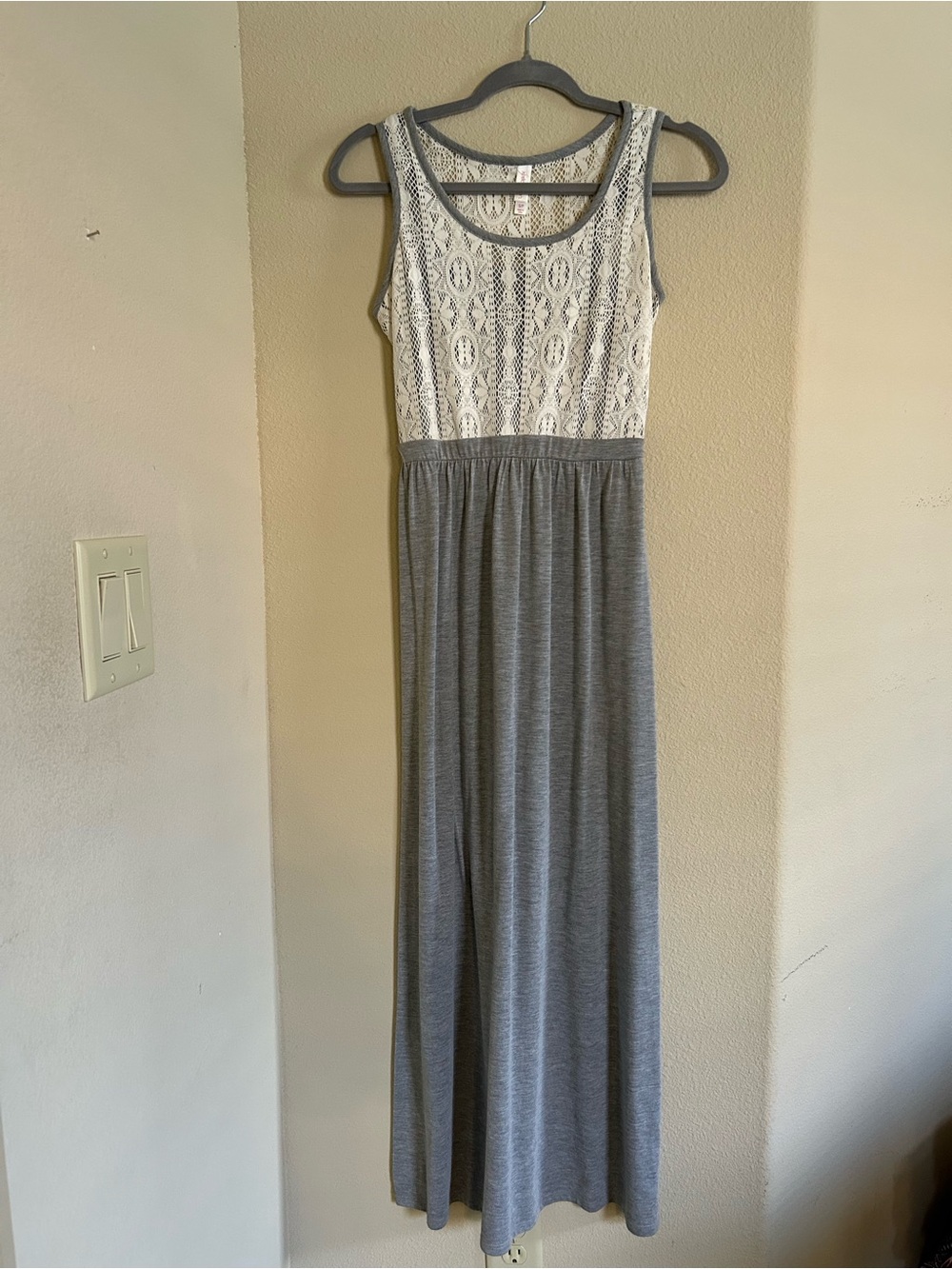 Xhilaration Lace-Top Maxi Dress in White and Gray
